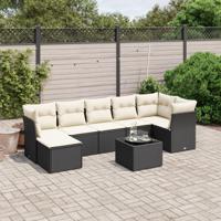 8-delige Loungeset met kussens poly rattan zwart