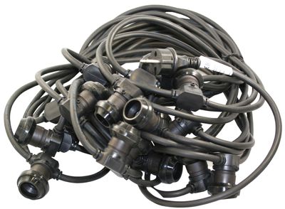 Prikkabel met 20 fittingen 20 meter met E27 fitting zwart 585-038 met stekker IP44