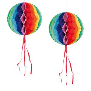 Decoratie bol - 1x - regenboog kleuren - 30 cm - crepe papier - versiering - feestversiering