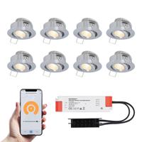 Set van 8 Sienna Smart LED Mini Inbouwspots - Veranda spots - 12V 3W 200lm - Dimbaar - Kantelbaar - Wifi & Bluetooth - 2700K - IP44 - RVS