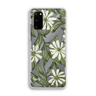 Wit bloemenpatroon: Samsung Galaxy S20 Transparant Hoesje