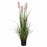 Kunstgras/gras kunstplant met pluimen - groen/roze H120 x D45 cm - op stevige plug   -