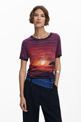 Gebreid zonsondergang T-shirt - RED - XL