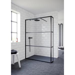 Riho Grid inloopdouche 100x200cm met 30cm zijwand zwart profiel en helder glas G004038121