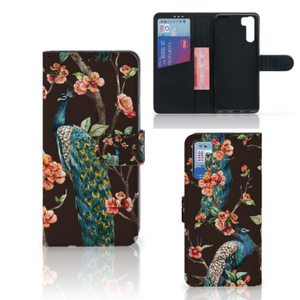 OPPO A91 | Reno3 Telefoonhoesje met Pasjes Pauw met Bloemen