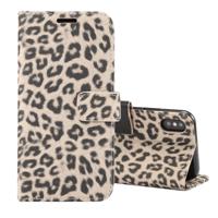 Luipaard patroon horizontale Flip lederen hoes for iPhone XS, met houder & Card Slots (grijs)