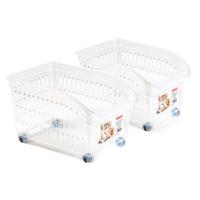 Opslag/opberg trolley container - 2x - transparant - op wieltjes - L30 x B18 x H19 cm - kunststof