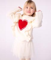 Sweater voor meisjes van bedrukt katoen met ruches PETIT BATEAU ecru