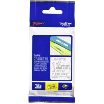 Brother lettertape TZE-135 kleurloos/wit 12 mm