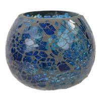 Waxinelichthouder - Gebroken Glas - Blauw (ca. 9,5 x 7 cm) - thumbnail