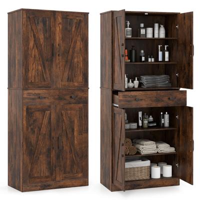 183 cm Hoge Keukenkast in Eigentijdse Landelijke Stijl met Lades Drie Verstelbare Planken en Twee Kantelbeveiligingen