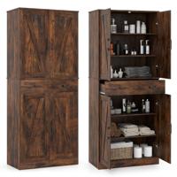 183 cm Hoge Keukenkast in Eigentijdse Landelijke Stijl met Lades Drie Verstelbare Planken en Twee Kantelbeveiligingen