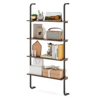 4-Laags Zwevend Wandrek Ladderrek Wandmontage Zwevend Rek Hout met Metalen Frame 70 x 20,5 x 150 cm