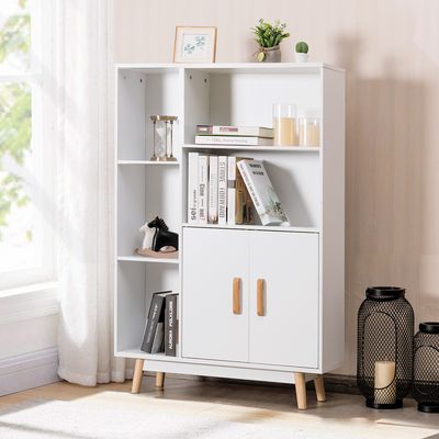 Moderne Houten Boekenkast met 2 Deuren voor Huis en Kantoor 80 x 24 x 119 cm Wit