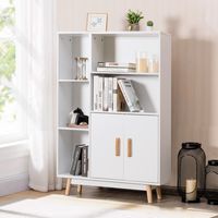 Moderne Houten Boekenkast met 2 Deuren voor Huis en Kantoor 80 x 24 x 119 cm Wit