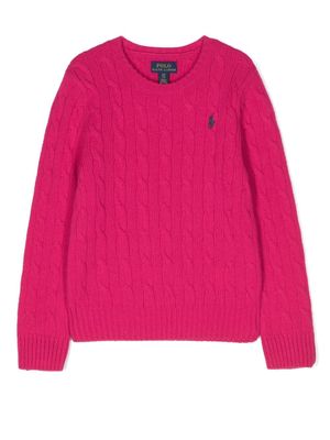 POLO RALPH LAUREN KIDS pull en maille torsadée à logo brodé - Rose