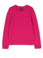 POLO RALPH LAUREN KIDS pull en maille torsadée à logo brodé - Rose - thumbnail