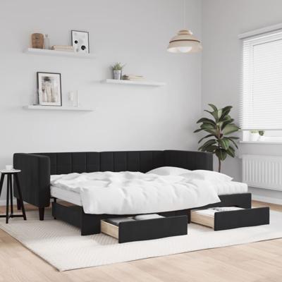 Slaapbank met onderschuifbed en lades 90x190 cm fluweel zwart