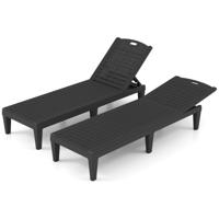 Set van 2 Ligstoelen met Verstelbare Rugleuning Kunststof Weerbestendig Tuinbed Zwart