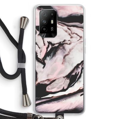 Roze stroom: Oppo A94 5G Transparant Hoesje met koord
