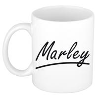 Marley Naam koffiemok - beker - met sierlijke letters - wit - 300 ml - Cadeau - Dames