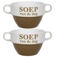 Soepkommen - 2x - Soep van de dag - keramiek - D12 x H8 cm - Cappuccino bruin - Stapelbaar - thumbnail