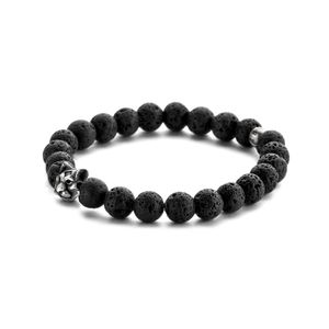 Kaliber Rascal 7KB 0126M Rekarmband - Kralen - 8 mm - Panter - Lavasteen - 18 cm - Zwart