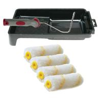 Veba Verfrollers schilderen set - beugel en verfbak - 4x anti spat vacht verfrollers - 10 cm
