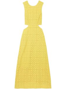 GANNI robe mi-longue à broderie anglaise - Jaune