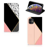 Apple iPhone 11 Stand Case Zwart Roze Vormen - thumbnail