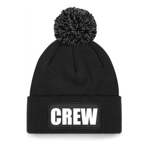 Crew muts/beanie met pompon - onesize - unisex - zwart