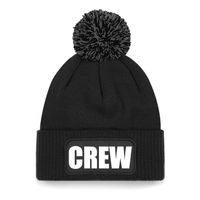 Crew muts/beanie met pompon - onesize - unisex - zwart