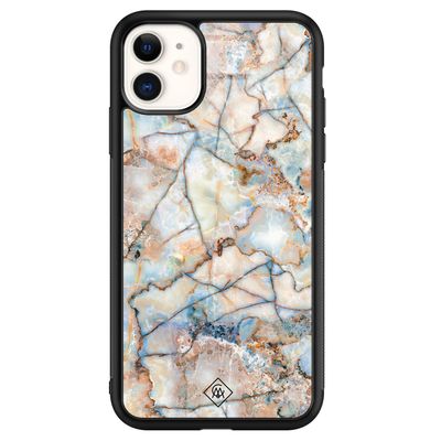 iPhone 11 glazen hardcase - Marmer bruin blauw