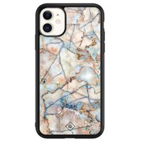 iPhone 11 glazen hardcase - Marmer bruin blauw