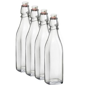 6x Beugelflessen/weckflessen transparant 1 liter vierkant