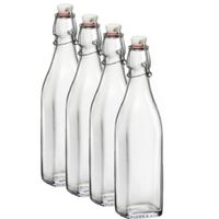 6x Beugelflessen/weckflessen transparant 1 liter vierkant