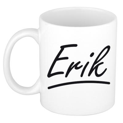 Erik Naam koffiemok - beker - met sierlijke letters - wit - 300 ml - Cadeau - Heren Erik Naam koffiemok - beker - met sierlijke letters - wit - 300 ml - Cadeau - Heren