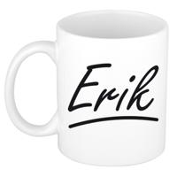 Erik Naam koffiemok - beker - met sierlijke letters - wit - 300 ml - Cadeau - Heren