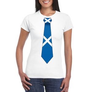 Wit t-shirt met Schotland vlag stropdas dames