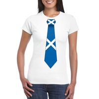 Wit t-shirt met Schotland vlag stropdas dames - thumbnail