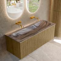 Badmeubel Mondiaz Kurve-Dlux | 120 cm | Meubelkleur Dusk | Wastafelkleur Sombra | Solid surface | Wasbak midden spoelbak | Zonder kraangat(en)