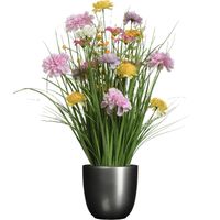 Kunstbloemen boeket lila paars - in pot grijs - keramiek - H70 cm - Kunstbloemen - thumbnail