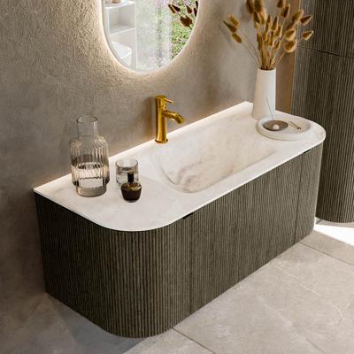 Badmeubel Mondiaz Kurve-Dlux | 110 cm cm | Meubelkleur Shadow | Wastafelkleur Frappe | Solid surface | Wasbak midden spoelbak | 1 kraangat