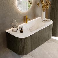 Badmeubel Mondiaz Kurve-Dlux | 110 cm cm | Meubelkleur Shadow | Wastafelkleur Frappe | Solid surface | Wasbak midden spoelbak | 1 kraangat