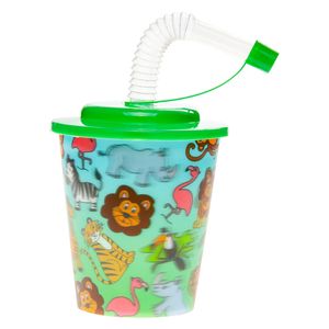 LG-Imports Beker met deksel en rietje wilde dieren, 12st.