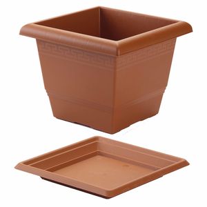 4x stuks vierkante plantenbakken terra cotta met opvangschaal 31 x 31 x 24 cm