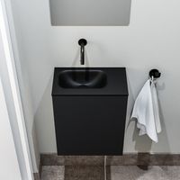 Zaro Polly toiletmeubel 40cm mat zwart met zwarte wastafel zonder kraangat links - thumbnail