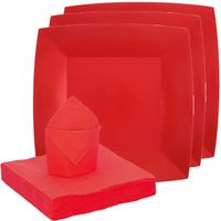 Santex servies set karton - 20x bordjes/25x servetten - rood - Feestbordjes - thumbnail