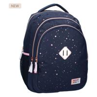 Milky Kiss rugzak divine days donkerblauw met roze stippen, 3-vaks