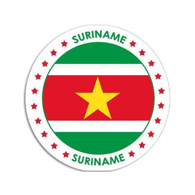 Vlag van Suriname stickers - rond - D14,8 cm - in vlag kleuren - Landen thema